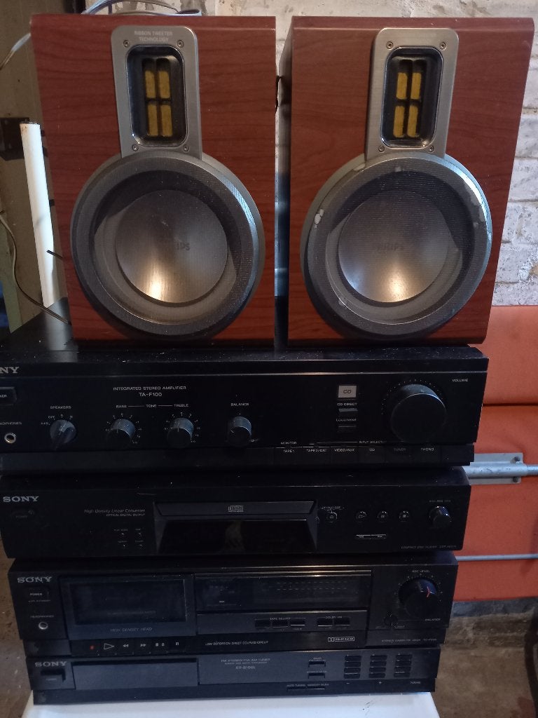 2 speakerboxen Philips Ribbon technology, Gebruikt, Minder dan 60 watt, Front, Rear of Stereo speakers, Ophalen