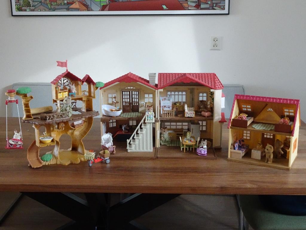 Grote set Sylvanian Families landhuis boomhut startershuis, Kinderen en Baby's, Speelgoed | Poppenhuizen, Ophalen, Gebruikt, Poppenhuis
