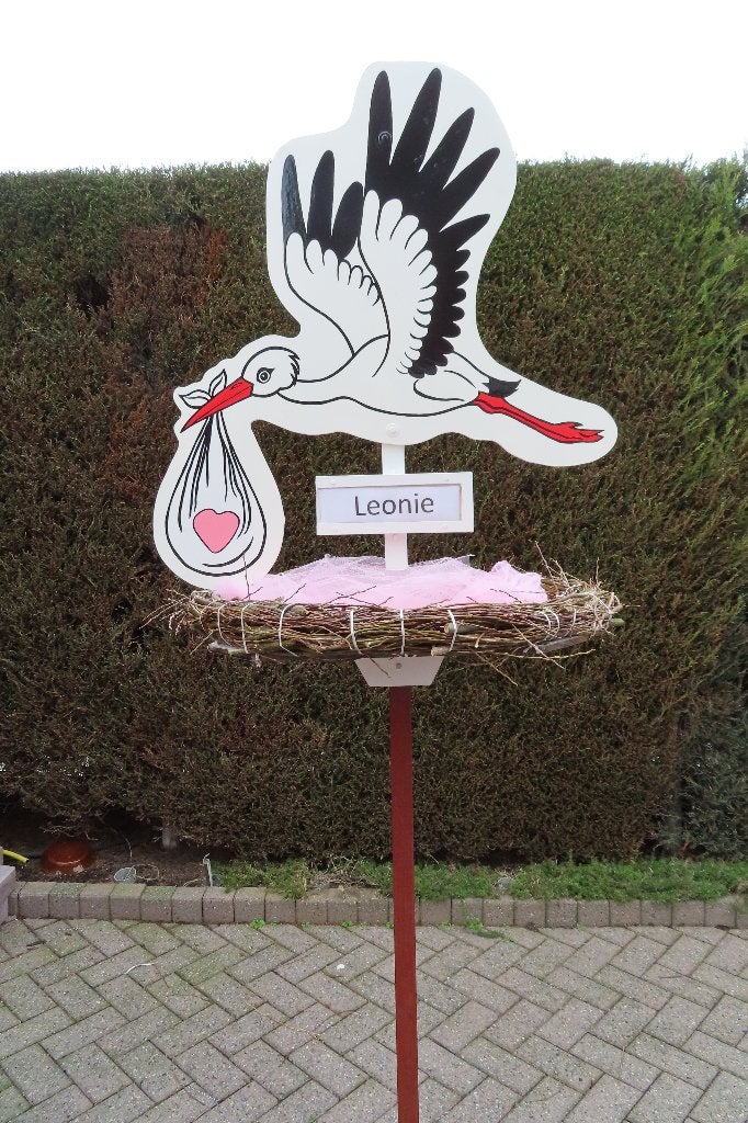 Geboorteborden voor jongen of meisje of ooievaar op nest., Ophalen, Nieuw, Geboortebord