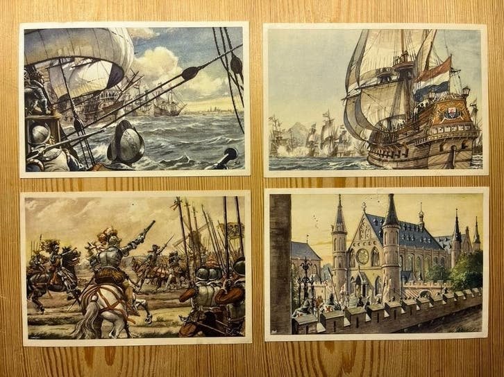 Set van 4 historische prenten - Der Vaderen Erf, Verzamelen, Gebruikt, Ophalen of Verzenden, Voor 1940, Prent