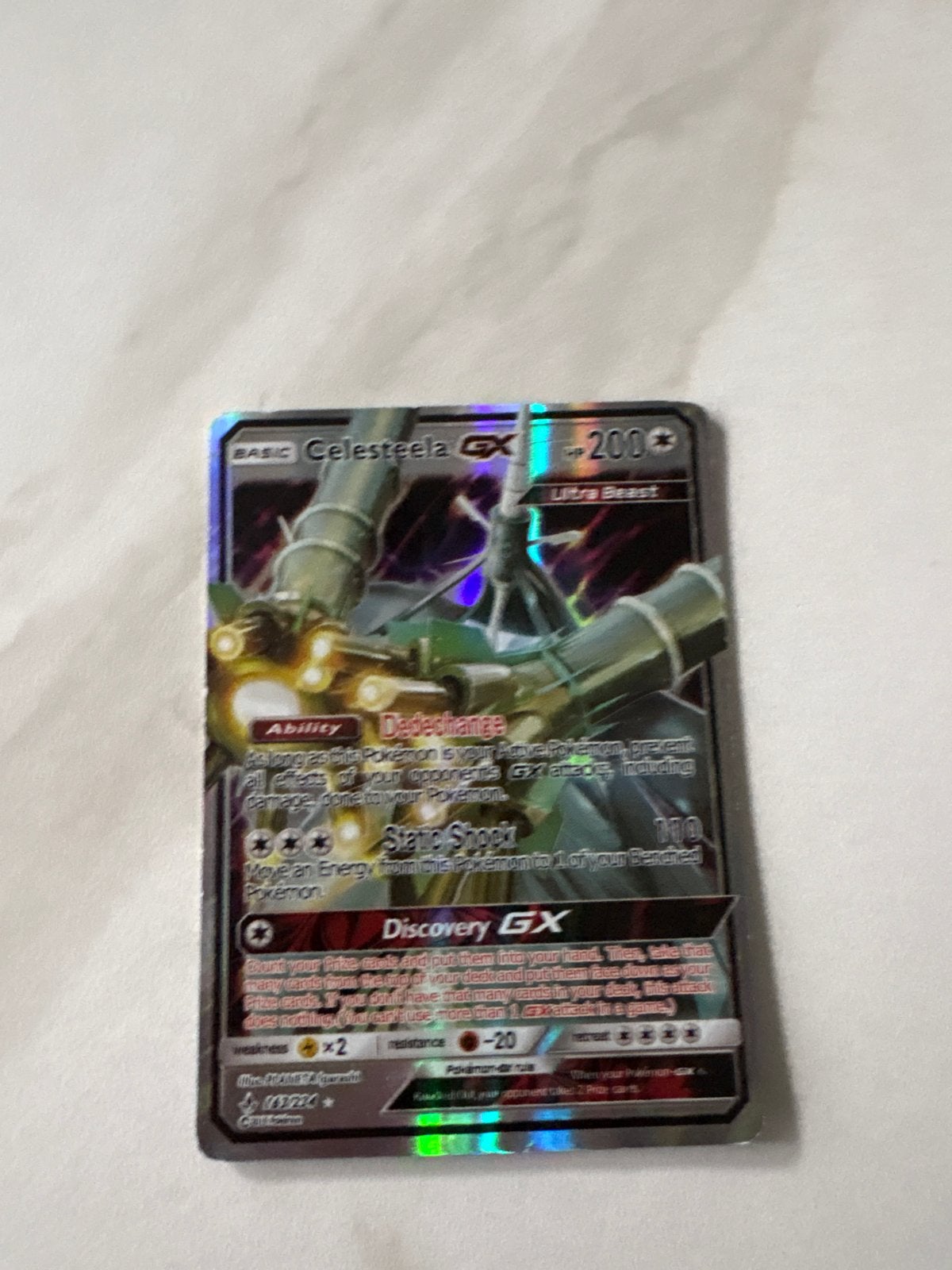 Celesteela GX Pokémon kaart - Beschadigd, Ophalen of Verzenden, Gebruikt, Losse kaart, Foil