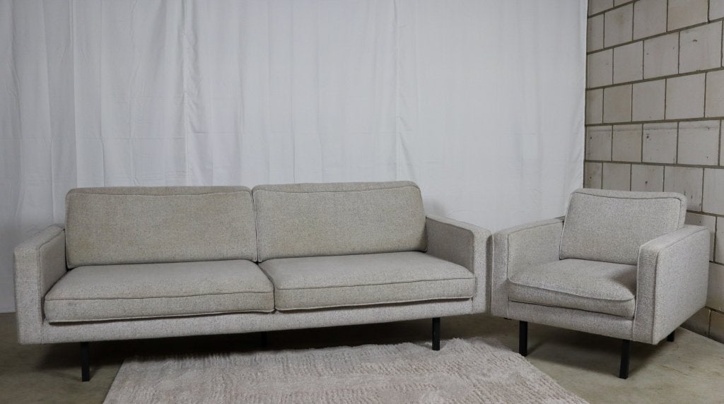 Lichtgrijze bank + fauteuil – 3 jaar oud – gereinigd, Ophalen, Gebruikt, -, -