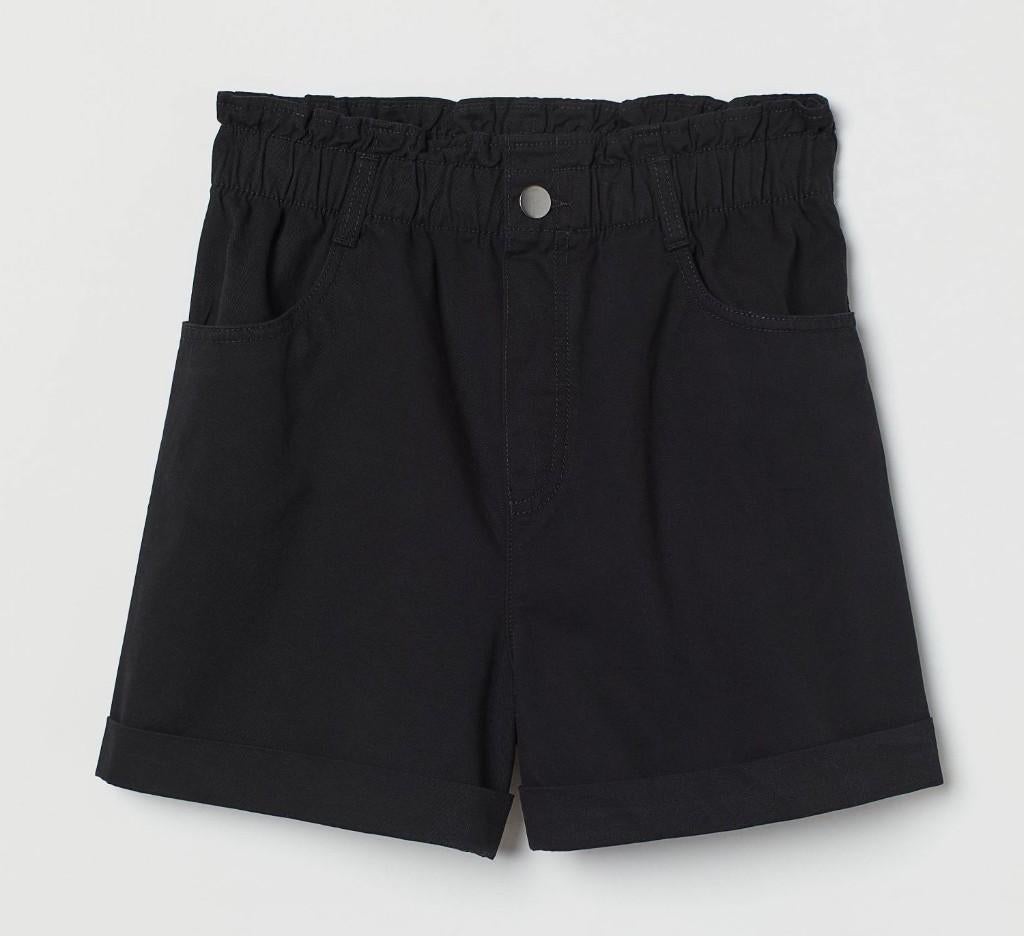 H&M twill short korte broek met hoge taille zwart maat M, Maat 38/40 (M), H&M, Kort, Zwart