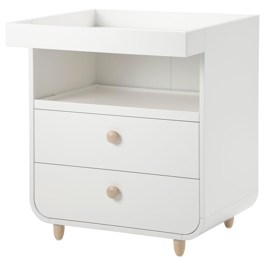 Witte commode MYLLRA van Ikea met 2 lades en open vak, Ophalen, 50 tot 70 cm, 100 cm of meer, Opstaande rand