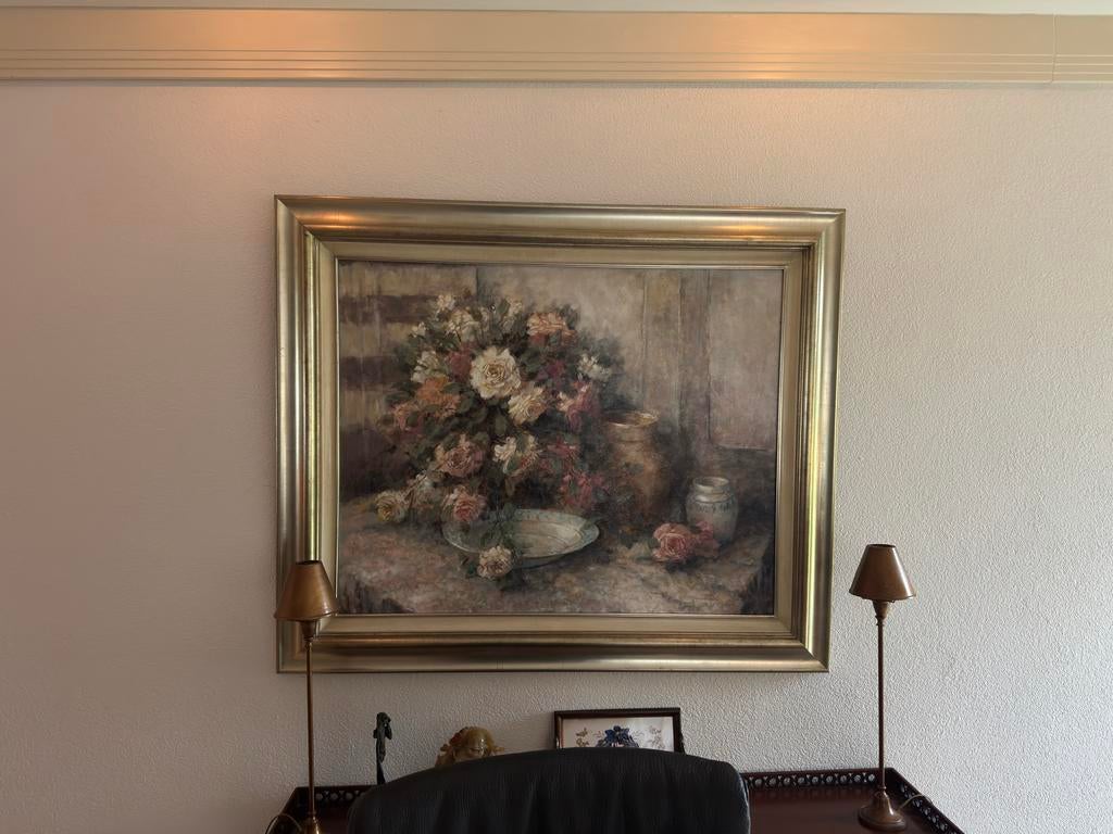 Prachtig bloemstilleven olieverfschilderij, gesigneerd, Antiek en Kunst, Ophalen