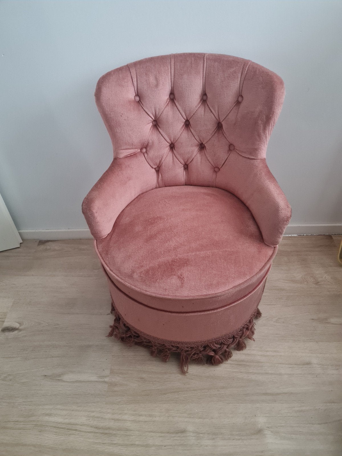 Vintage fluwelen stoel roze, Ophalen, Gebruikt, Overige kleuren, Eén