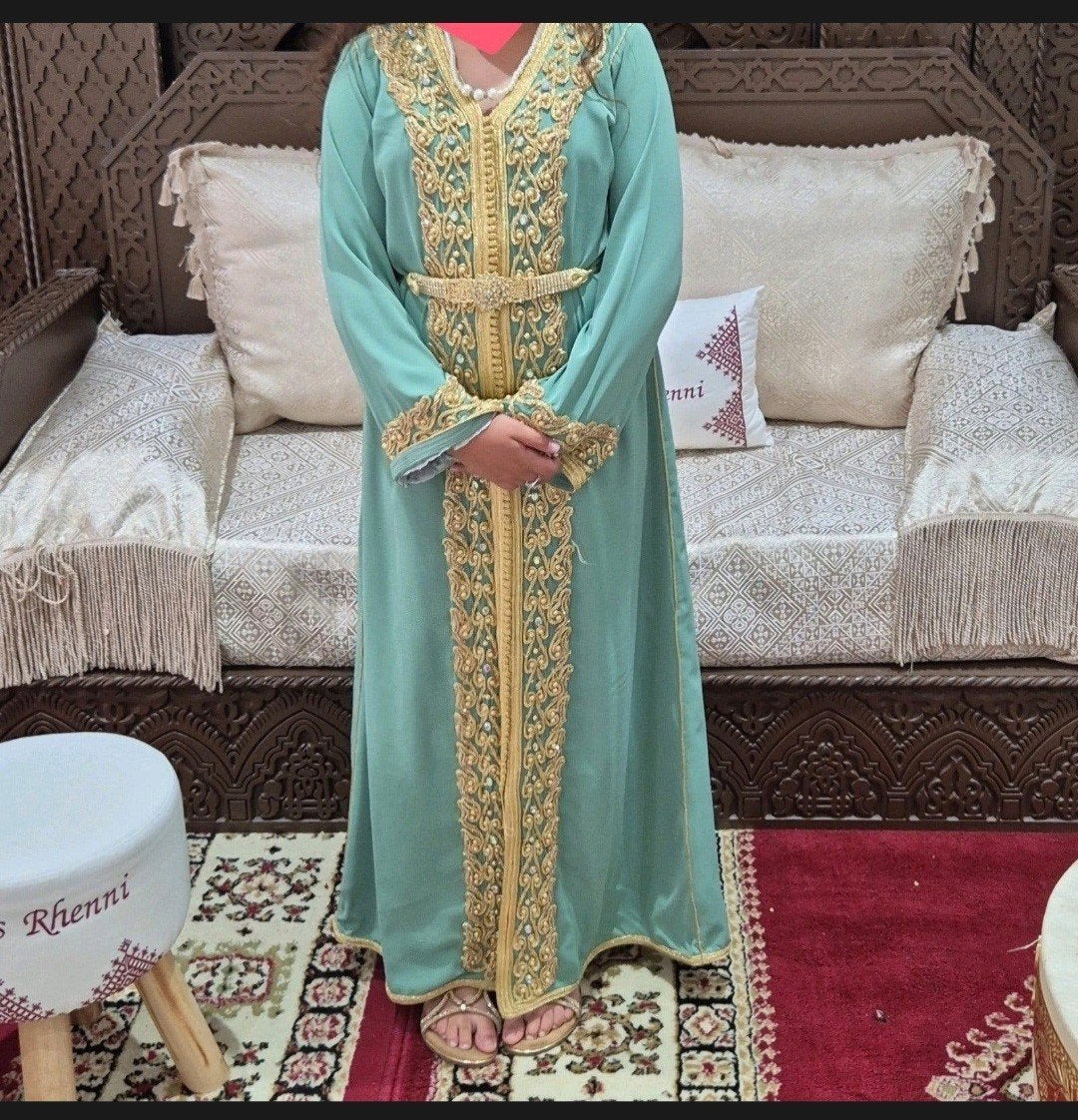 Mintgroene Marokkaanse Kaftan -8-10 jaar, Ophalen of Verzenden, Zo goed als nieuw, Maat 34 (XS) of kleiner, Groen
