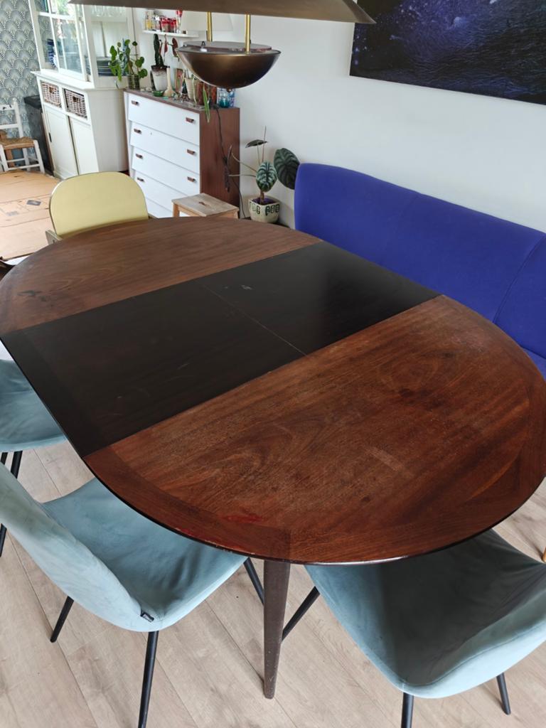 Uitschuifbare eettafel met facetrand, Huis en Inrichting, Ophalen, Gebruikt, 100 tot 150 cm, Klassiek, Vintage