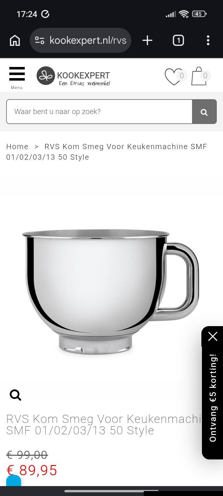 Smeg mengkom rvs als nieuwe, Witgoed en Apparatuur, 4 liter of meer, Ophalen of Verzenden, Zo goed als nieuw, 3 snelheden of meer
