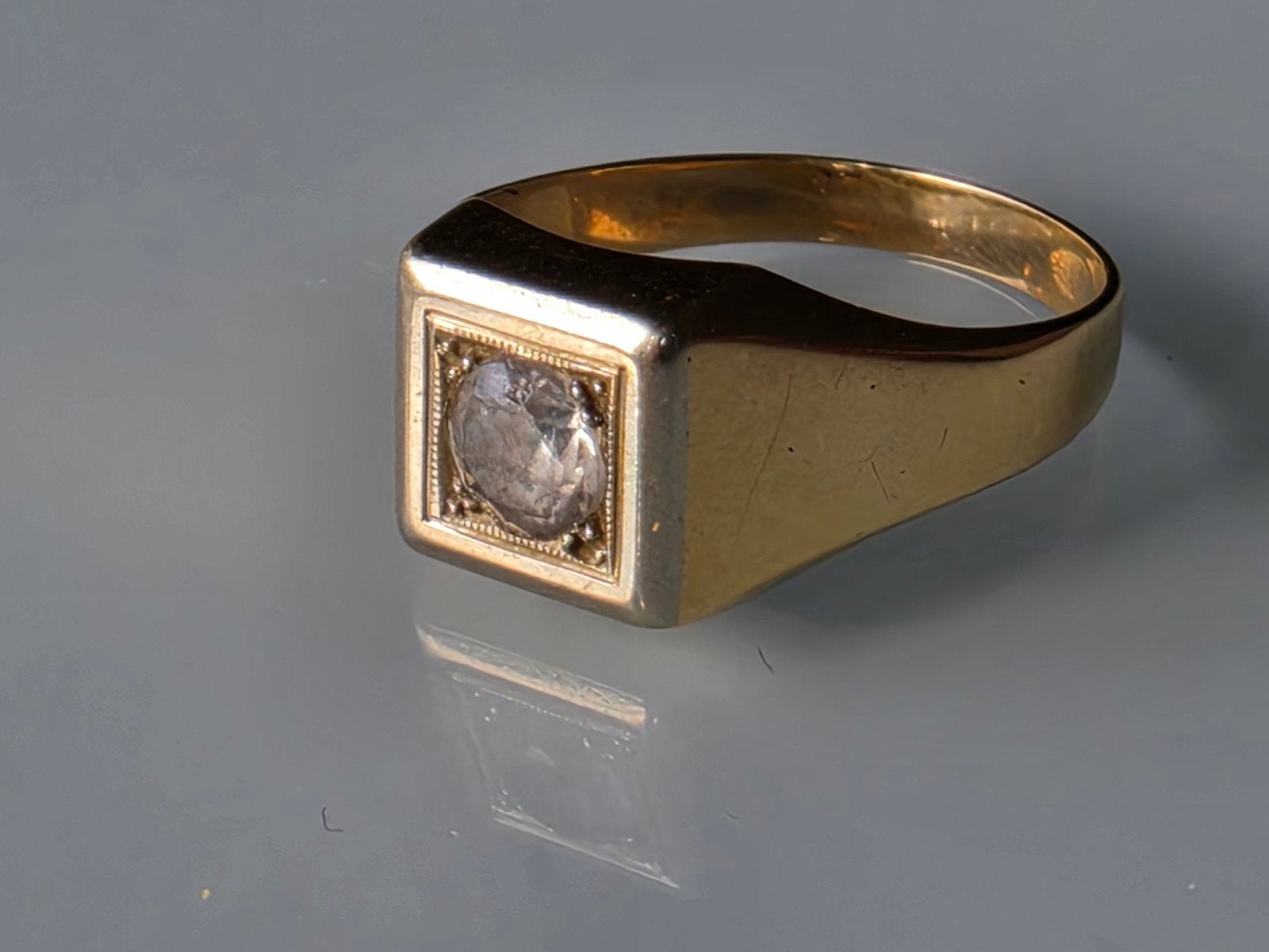Prachtige Vintage 14k Gouden Zegelring met Diaman, 18 tot 19, Gebruikt, Ophalen of Verzenden, Dame of Heer