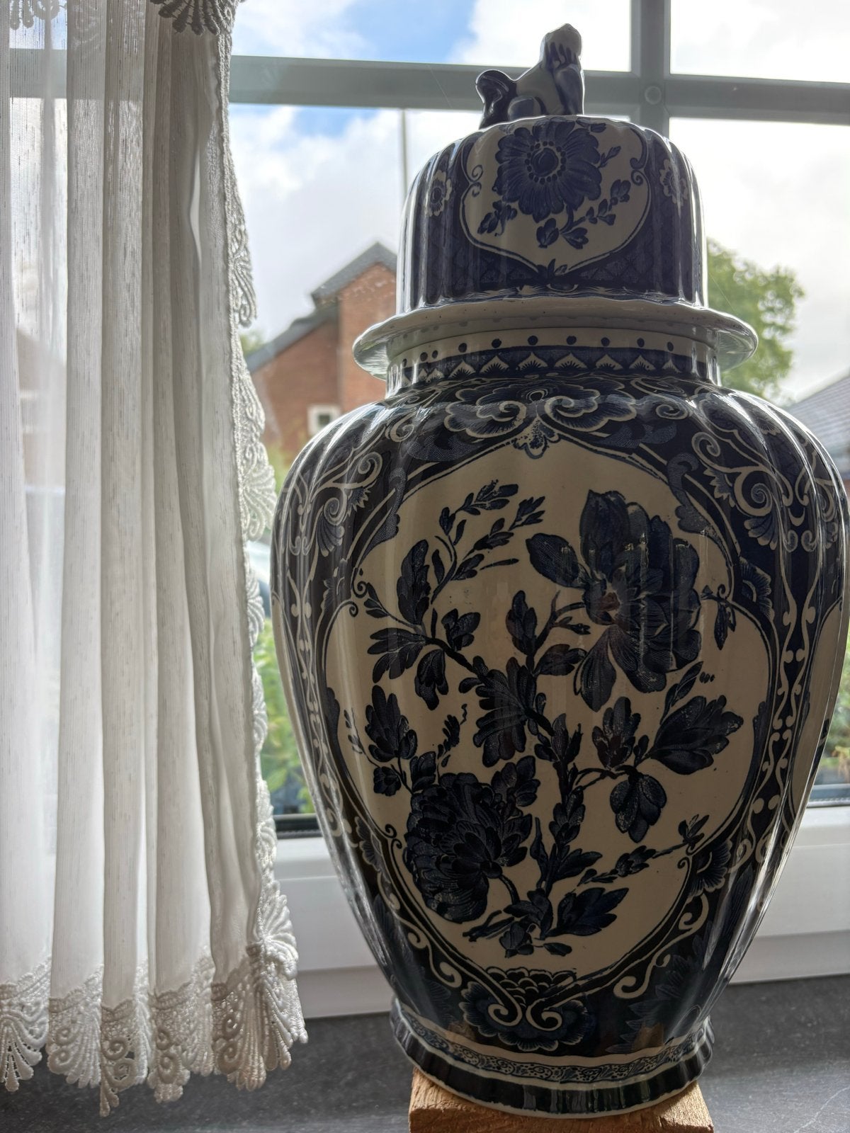 Antieke Chinese gemberpot met deksel, blauw-wit porselein, Antiek en Kunst, Ophalen