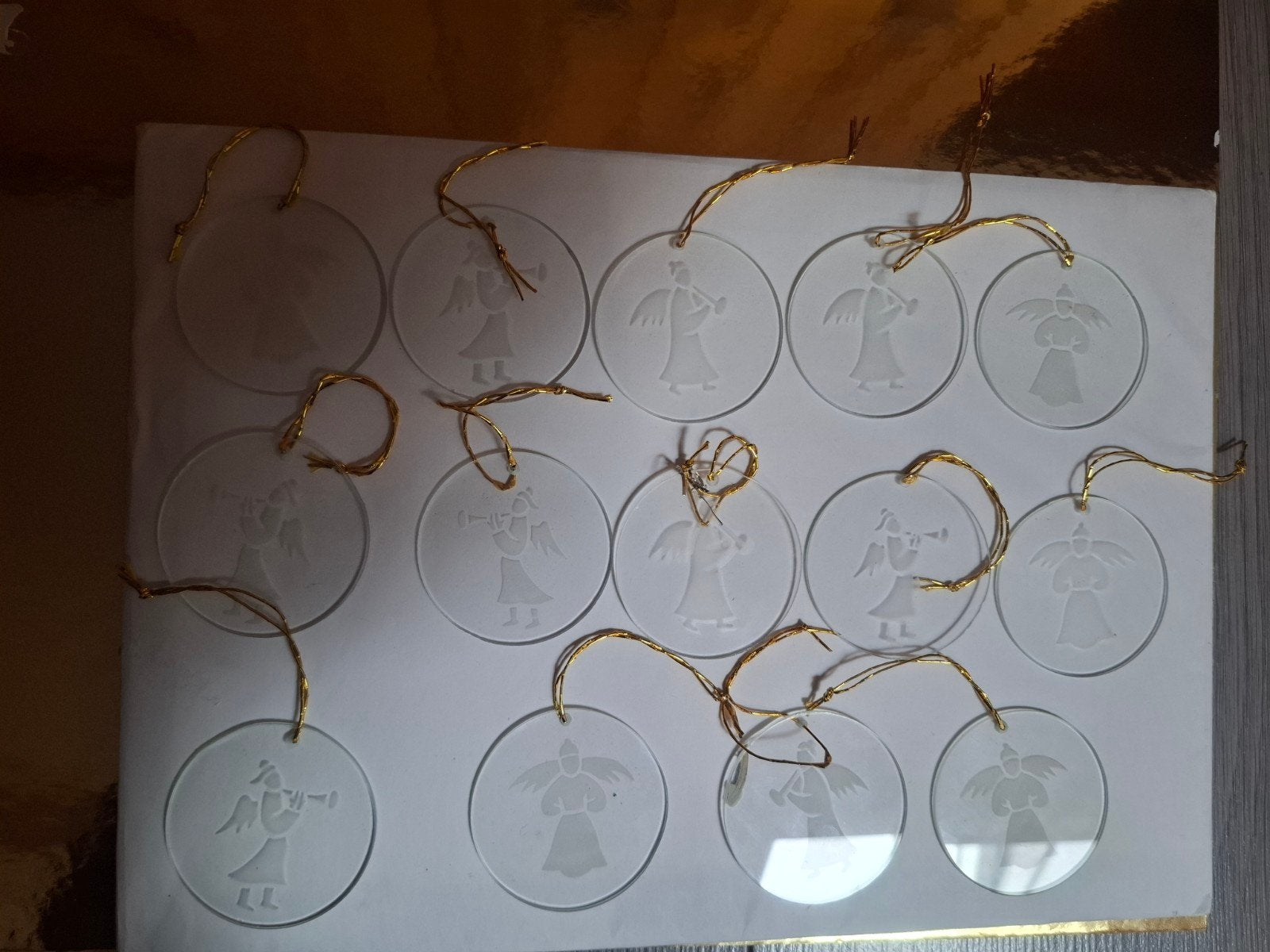 14 glazen vintage kerstboom hangers met afbeelding, Diversen, Kerst, Ophalen, Zo goed als nieuw