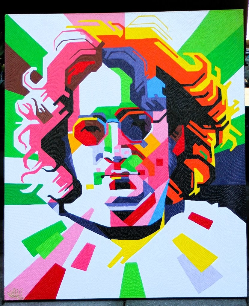 Groot Abstract Schilderij - John Lennon - Beatles Related, Verzamelen, Ophalen, Gebruikt, Poster, Artwork of Schilderij, Gesigneerd