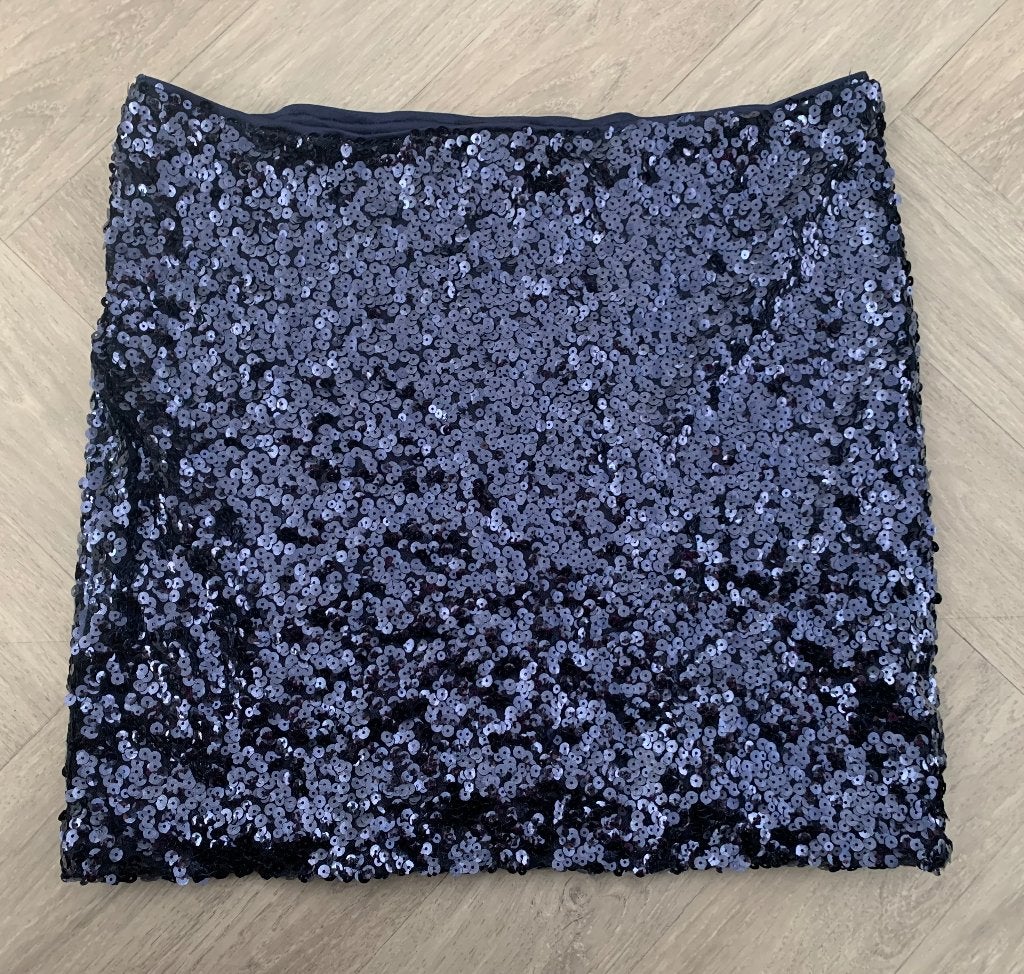 Korte donker blauwe rokje bewerkt met palletjes maat 40!, Maat 38/40 (M), Zo goed als nieuw, Boven de knie, Verzenden