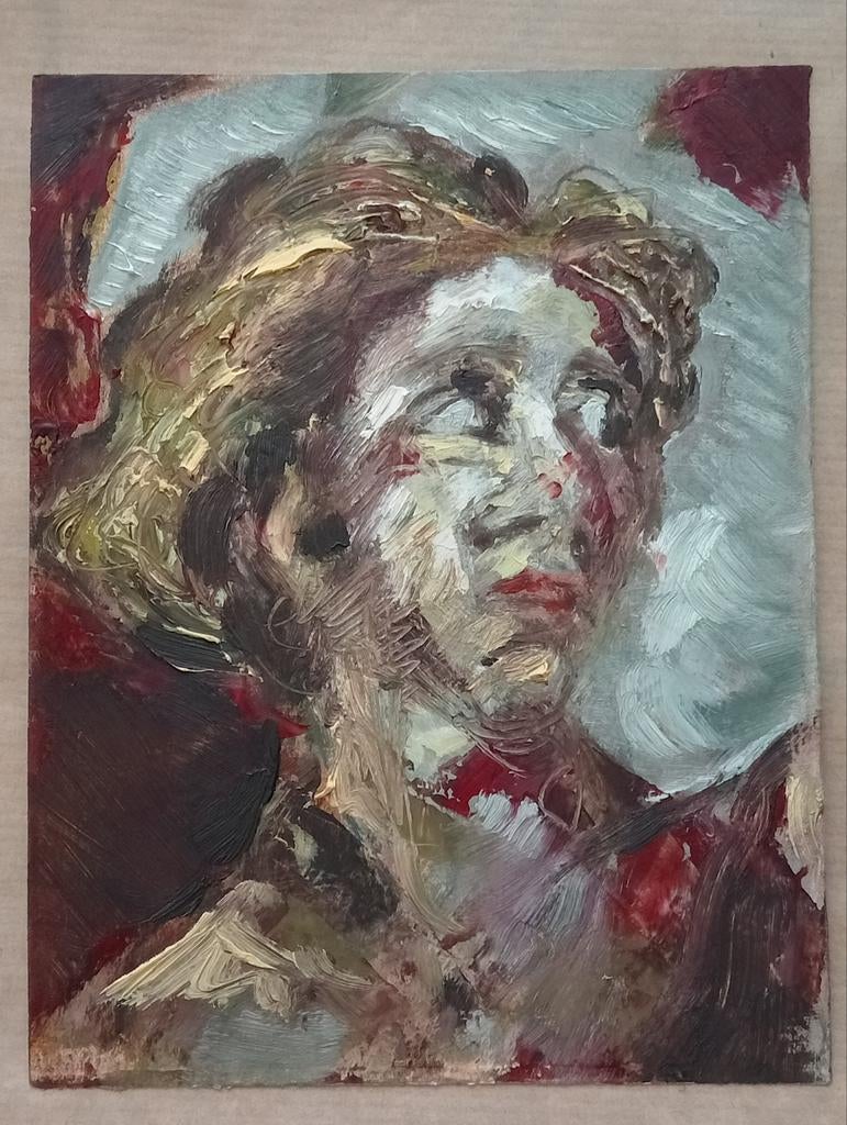 Portret olieverf op papier 20e eeuw, Ophalen of Verzenden