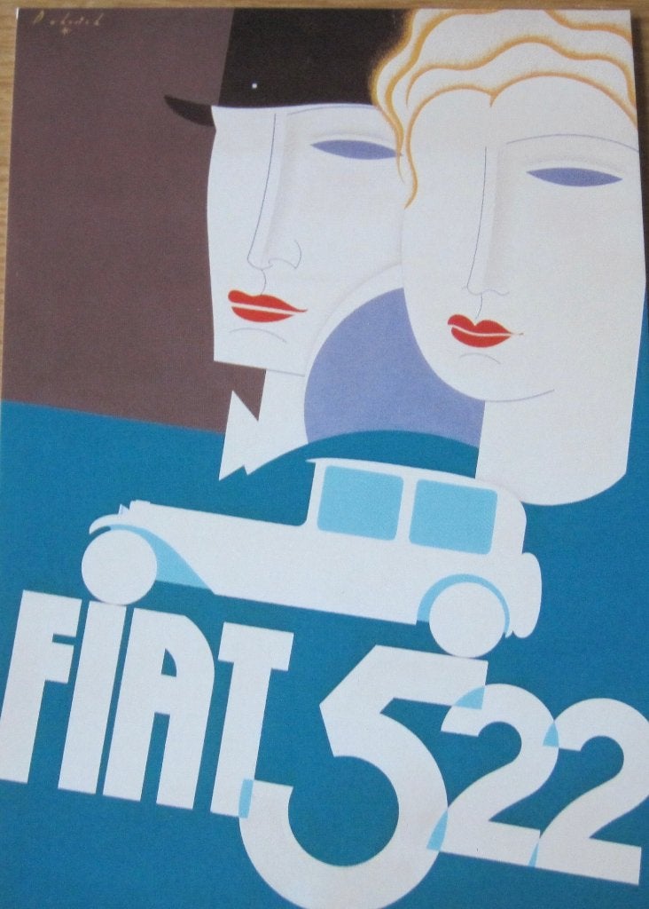 Poster op ansichtkaart - Fiat 522 door Dabovich - nieuw, Verzenden, 1980 tot heden, Ongelopen, Voertuig