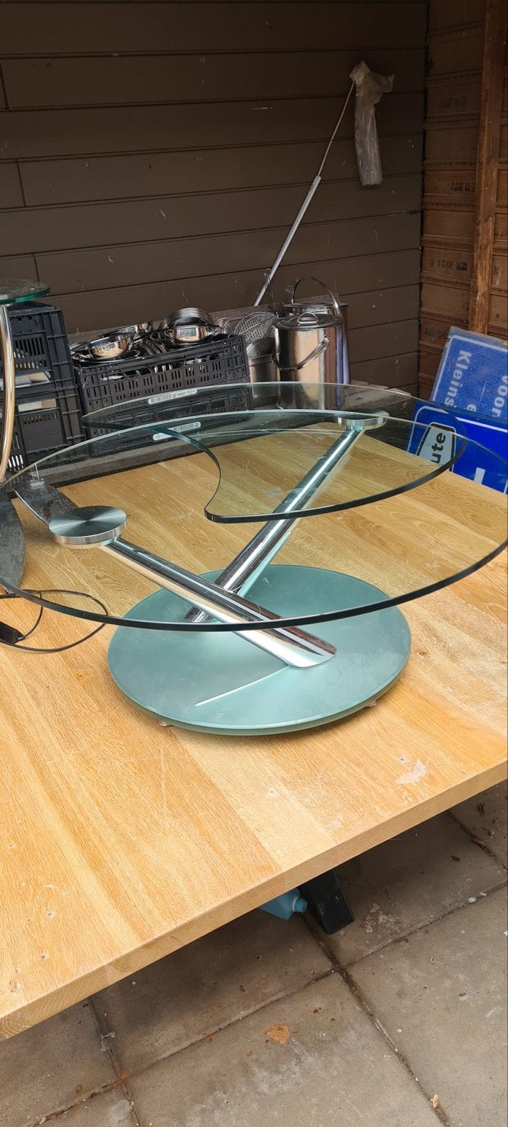 Glazen uitklapbare tafel, Huis en Inrichting, Tafels | Salontafels, Ophalen, Gebruikt, 100 tot 150 cm, Glas