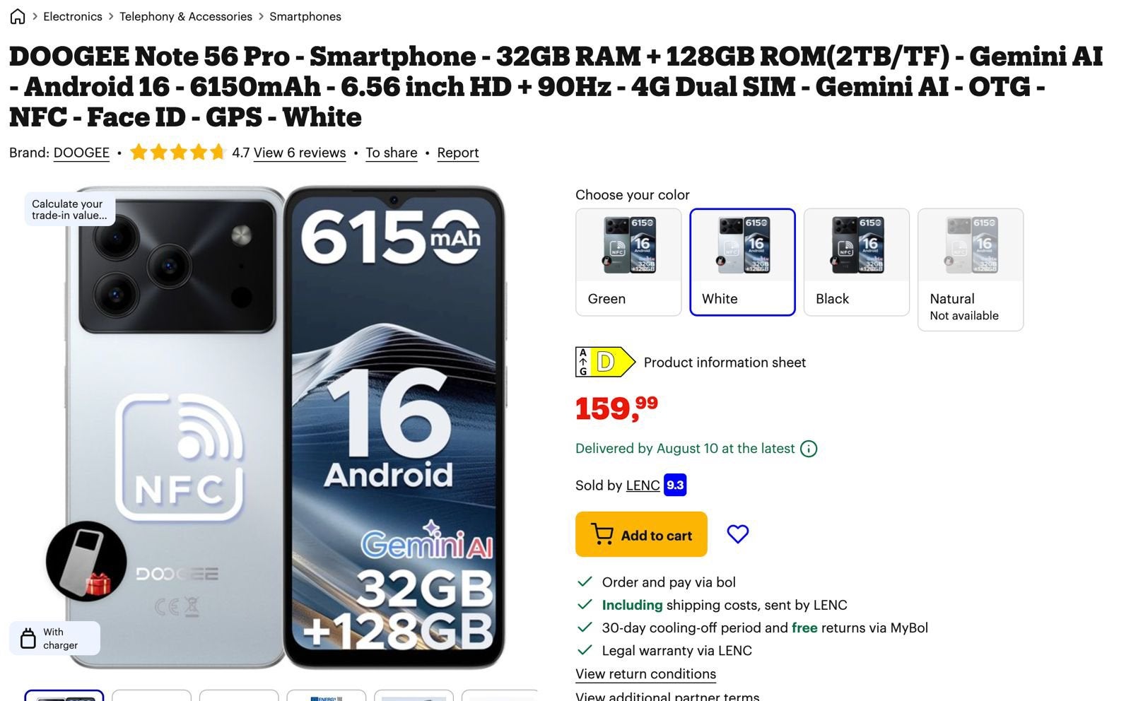 DOOGEE Note 56 Pro - 32GB RAM + 128GB ROM - Nieuw, Ophalen, Nieuw, Klassiek of Candybar, Zonder simlock