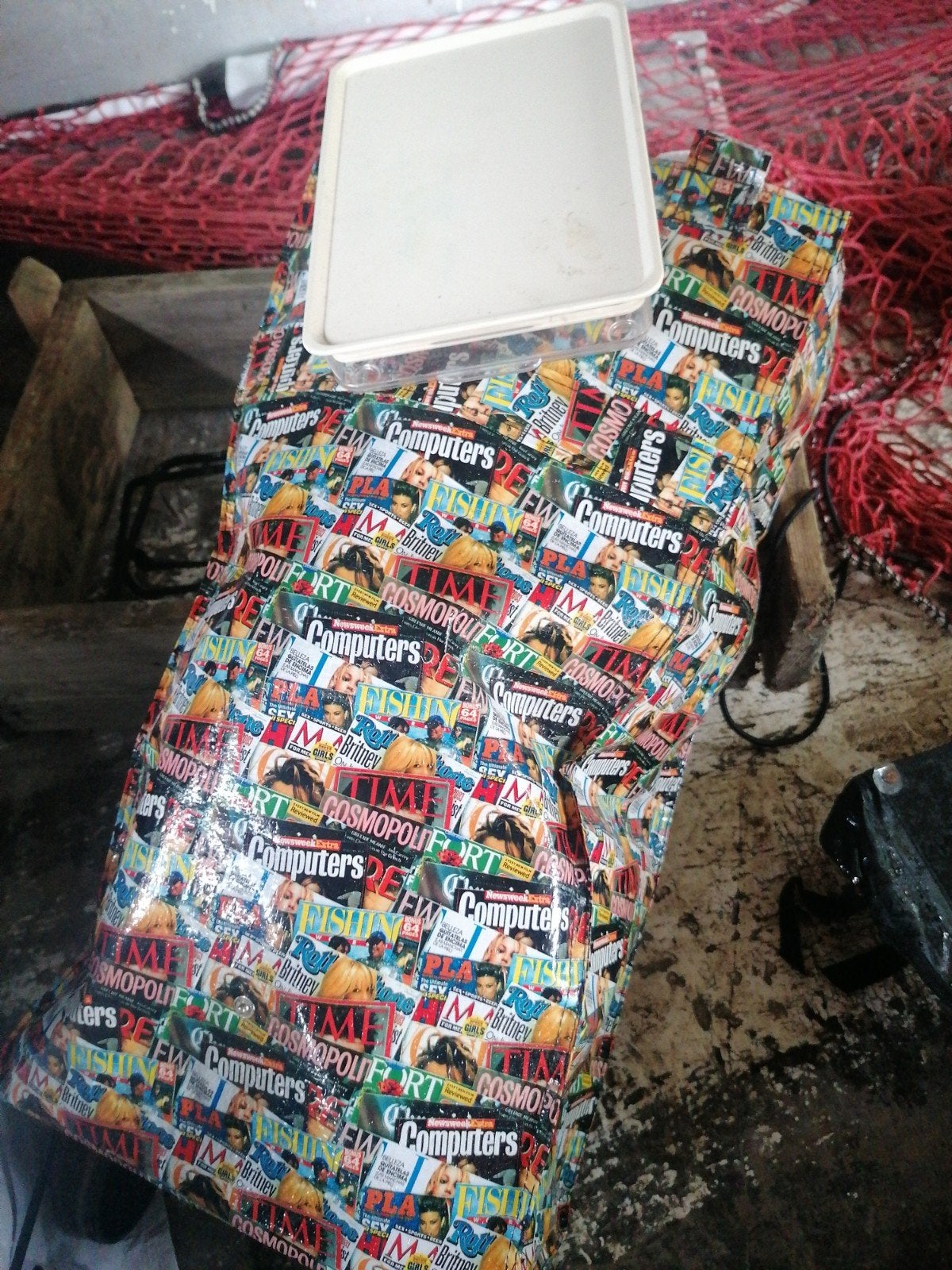 Tas vol plastic bakjes, Ophalen, Overige kleuren, 120 cm of meer, Katoen