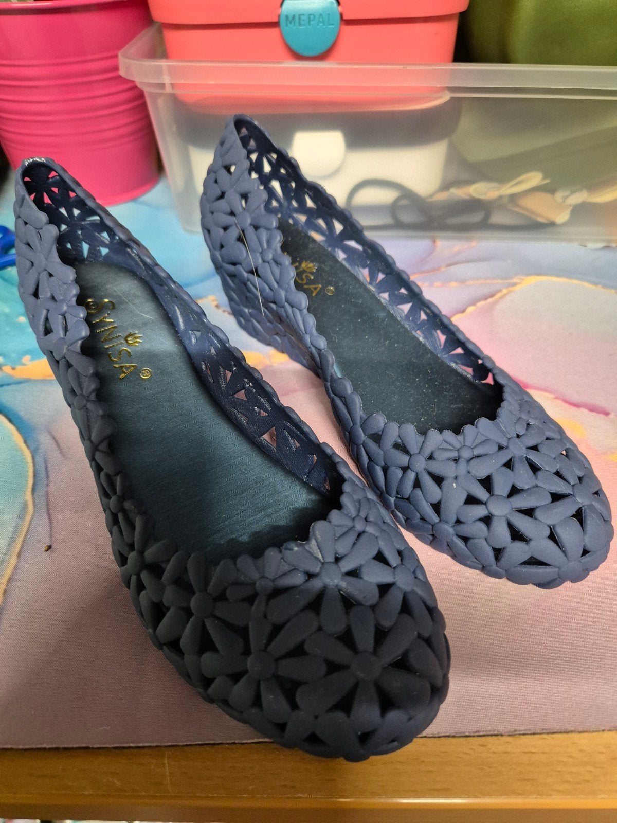(4) Marineblauwe ballerina's met sleehak, mt. 36 (nieuw), Blauw, Nieuw, Ballerina's, Ophalen of Verzenden