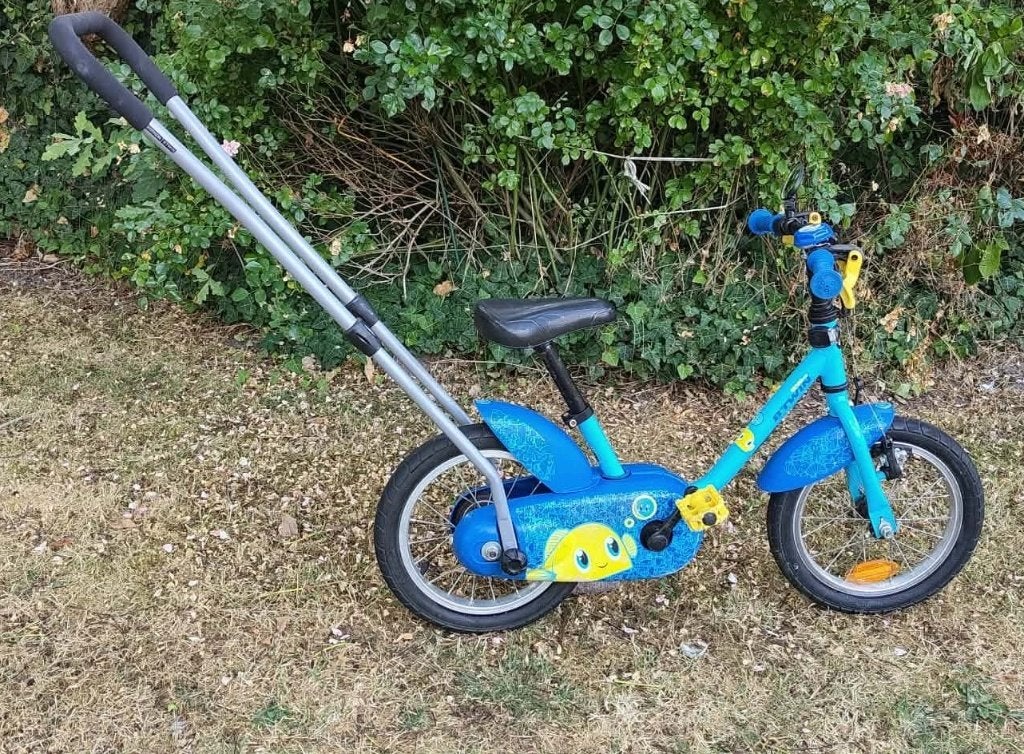 BTWIN kinderfiets zijwielen en duwstang 14 inch, Ophalen, Zijwieltjes, Gebruikt, Velgrem