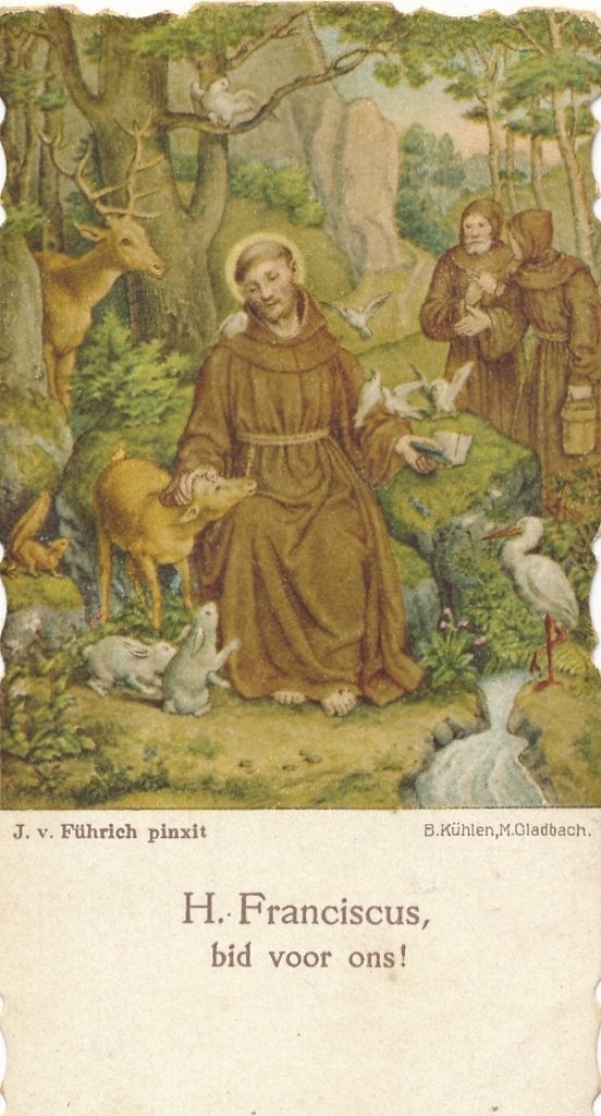 Oud devotieprentje van H. Franciscus met gebed 1914, Ophalen of Verzenden, Zo goed als nieuw, Kaart of Prent, Christendom | Katholiek