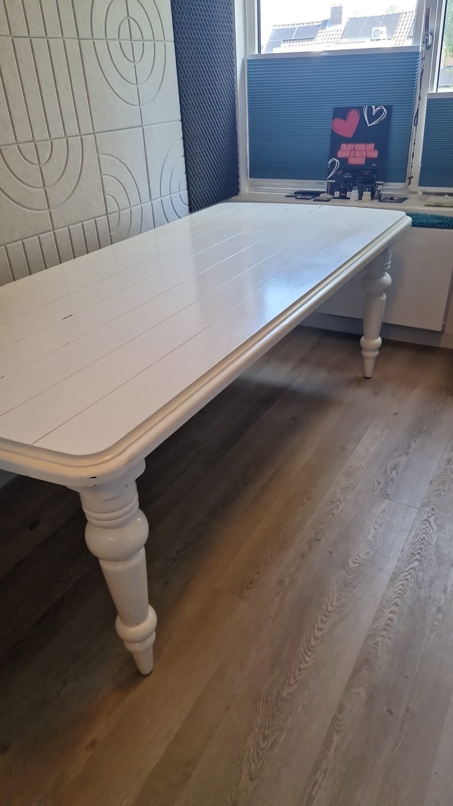Witte eettafel met gedraaide poten, Ophalen, Gebruikt, 50 tot 100 cm, Vijf personen of meer