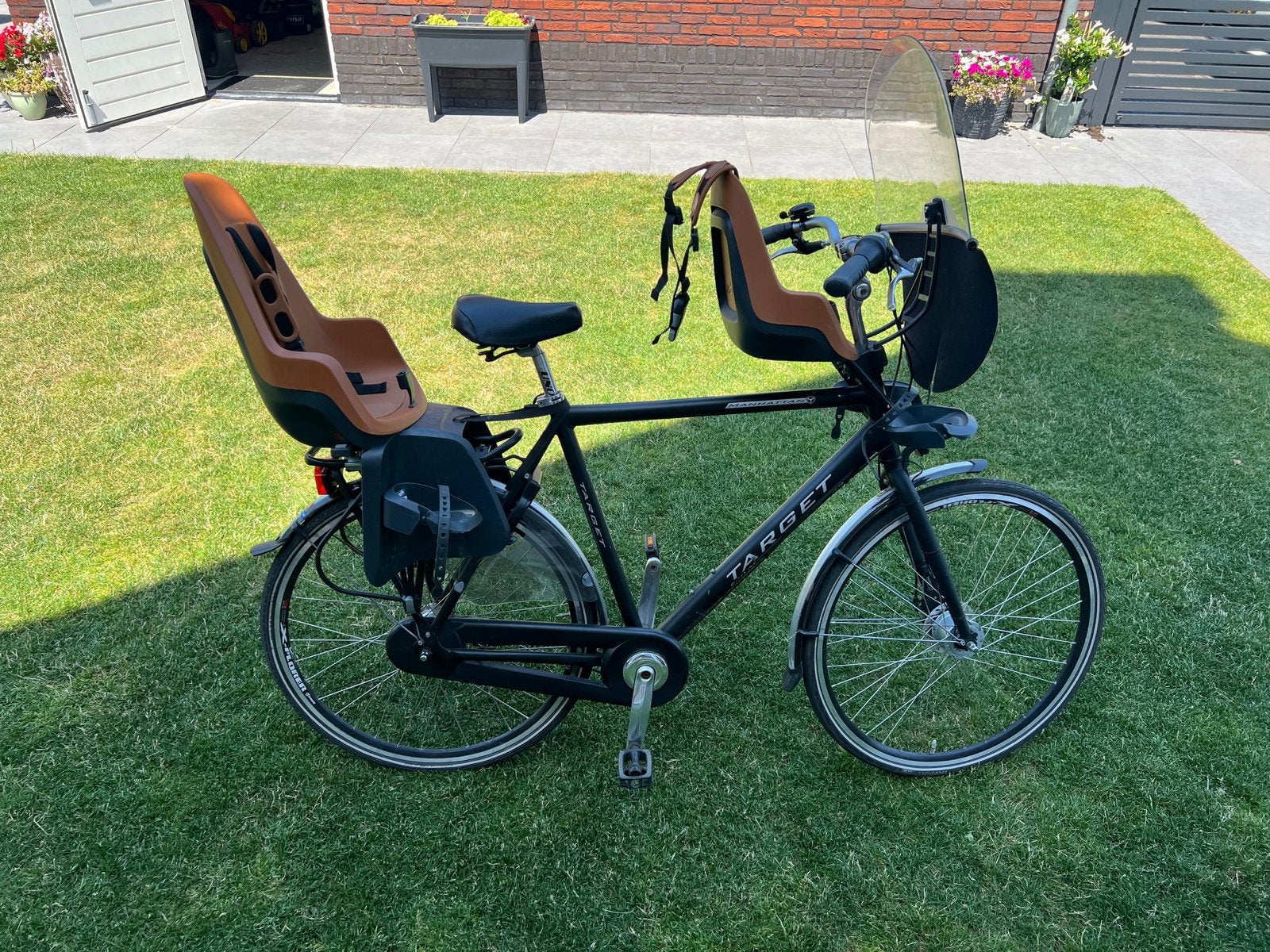 Bobike One fietsstoeltjes voor en achter + windscherm, Ophalen, Achterzitje, 9 t/m 18 kg, Gebruikt