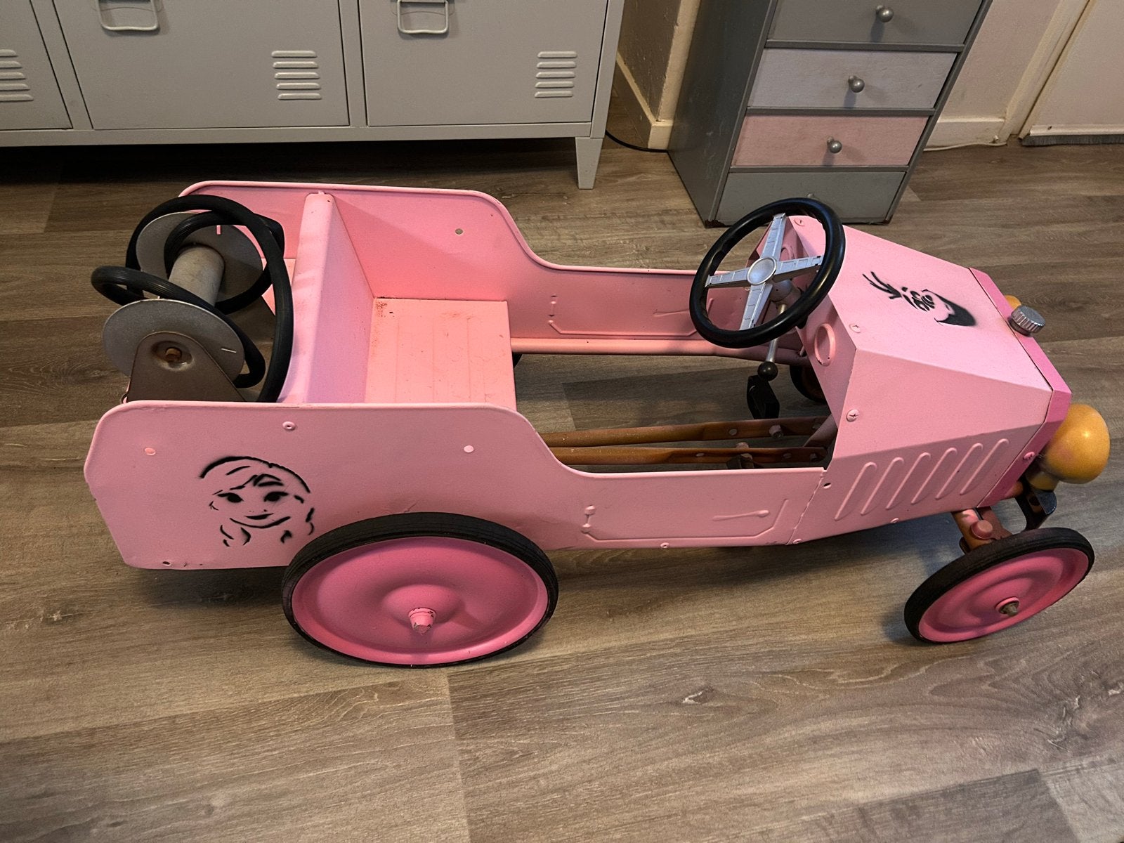 Roze Retro Trapauto van Blik - Vintage Speelgoed, Ophalen, Gebruikt