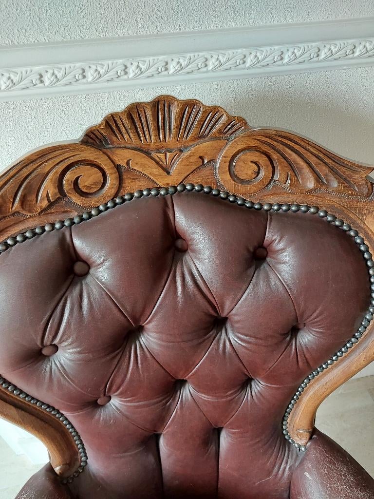 fauteuil bekleden leder stoel visgraat modern chesterfield, Ophalen, Gebruikt, 50 tot 75 cm, Leer