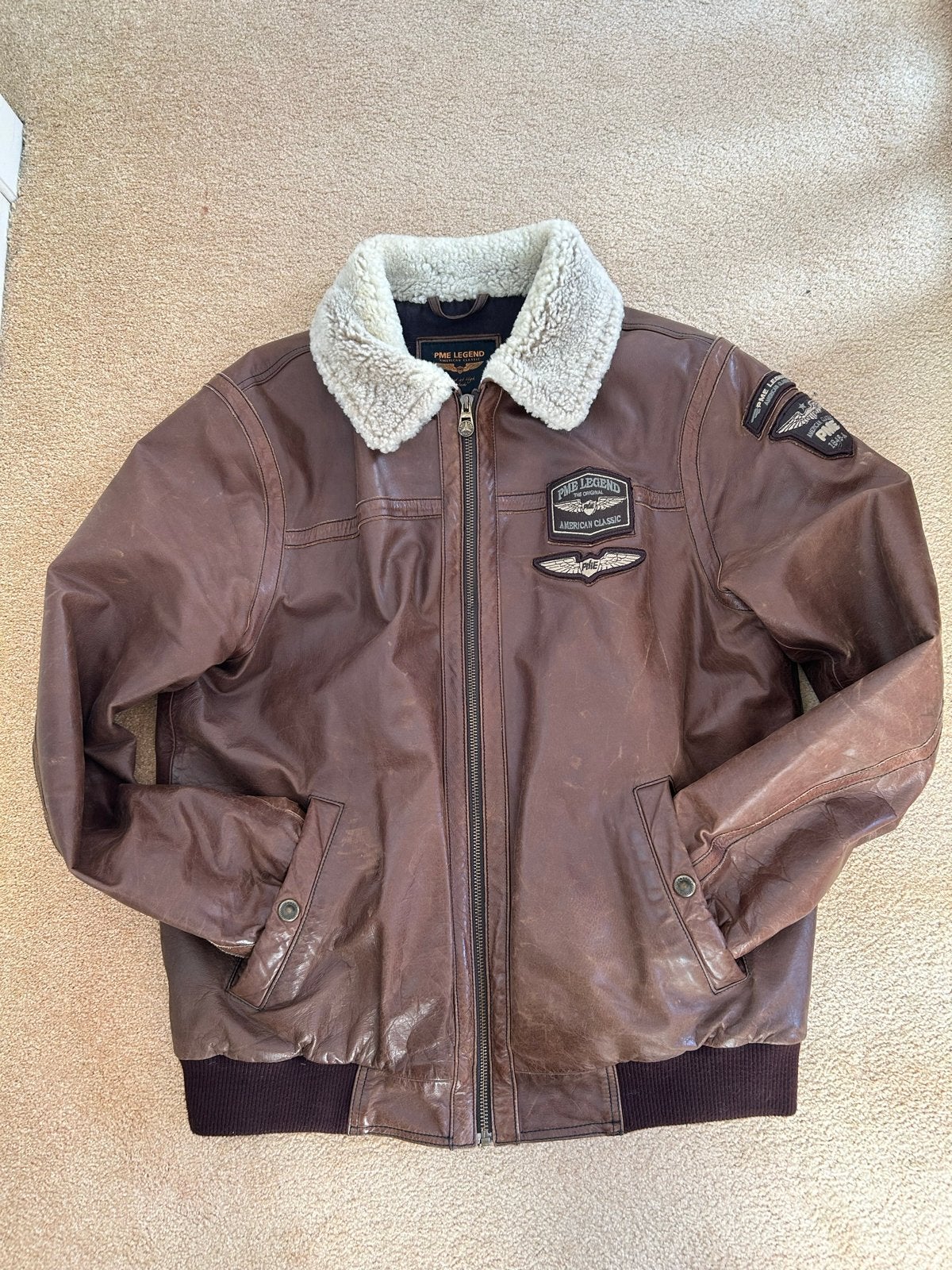 PME Legend Leren Bomberjack met Bontkraag - Maat XXL, Ophalen of Verzenden, Gedragen, Maat 56/58 (XL), Bruin