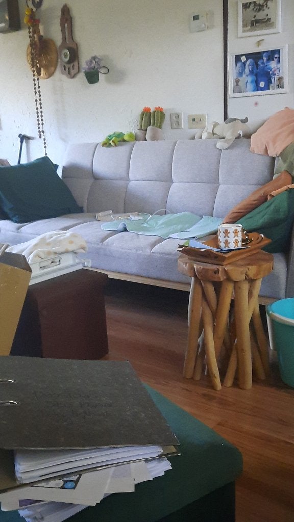 Zit slaapbank  met leuning   en topper, Ophalen, Tweepersoons, Zo goed als nieuw, Overige maten