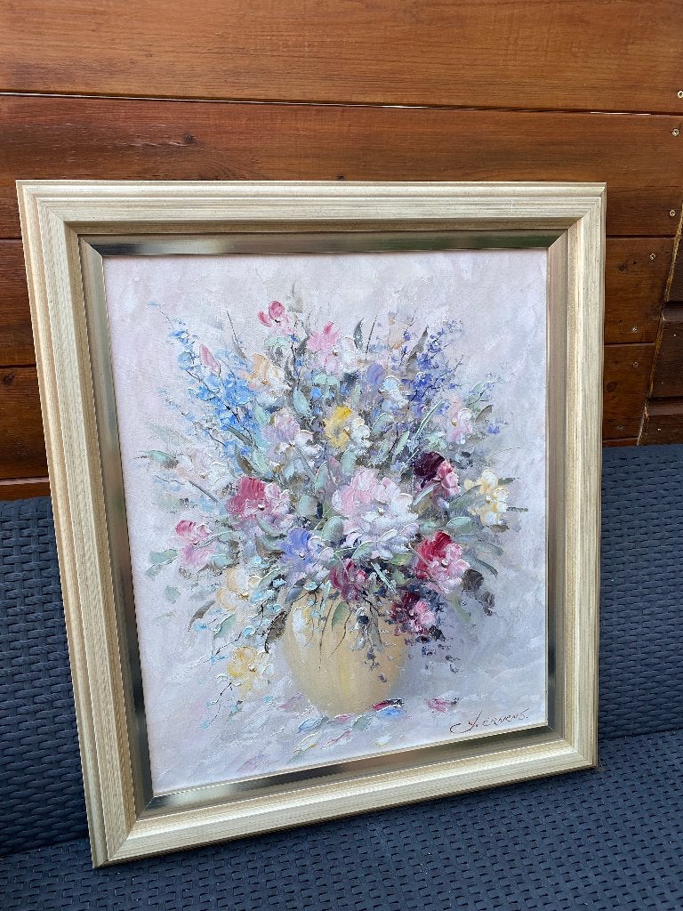 Bloemen schilderij. G.J.Ernens, Antiek en Kunst, Bloemen, Doek, Impressionistisch, Ophalen of Verzenden
