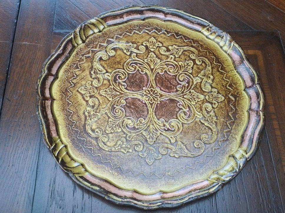 Florentijnse Italiaanse Houten Dienblad met Barok Decoratie, Ophalen of Verzenden, Zo goed als nieuw, Handgemaakt, Dienblad
