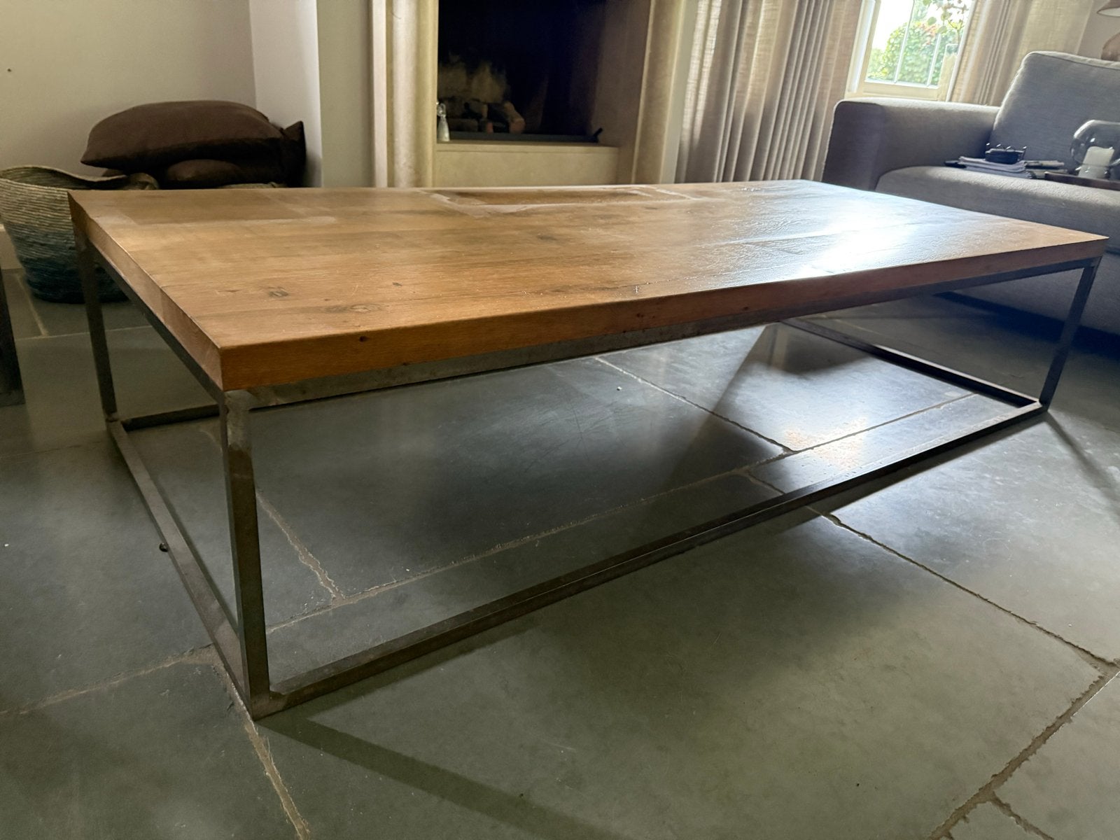 Eiken Salontafel met metalen frame 180x80 - Hout en Metaal, Huis en Inrichting, Ophalen, Gebruikt, 50 tot 100 cm, 150 tot 200 cm