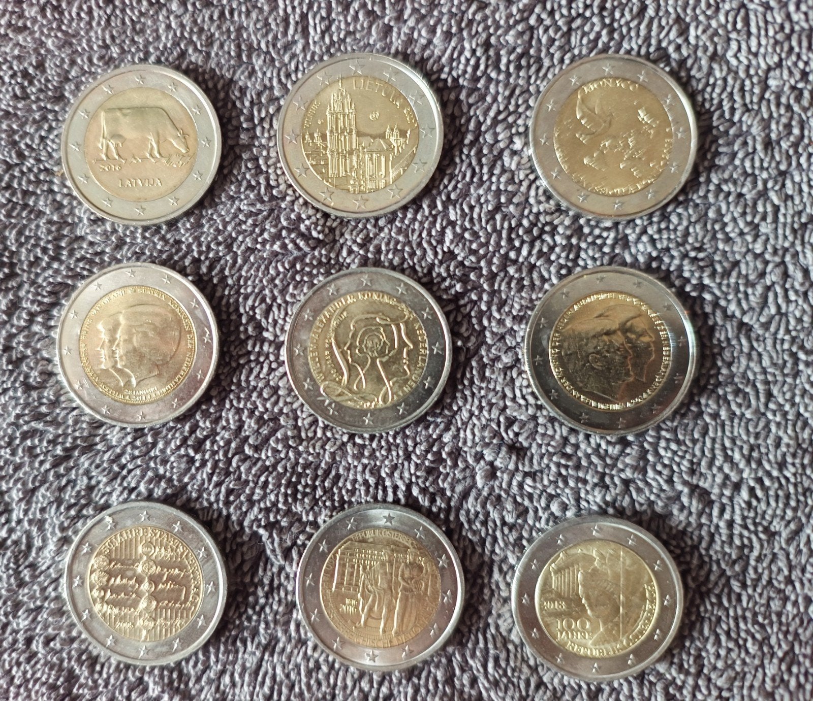 9 herdenkingsmunten diverse landen, Ophalen of Verzenden, Monaco, 2 euro, Losse munt