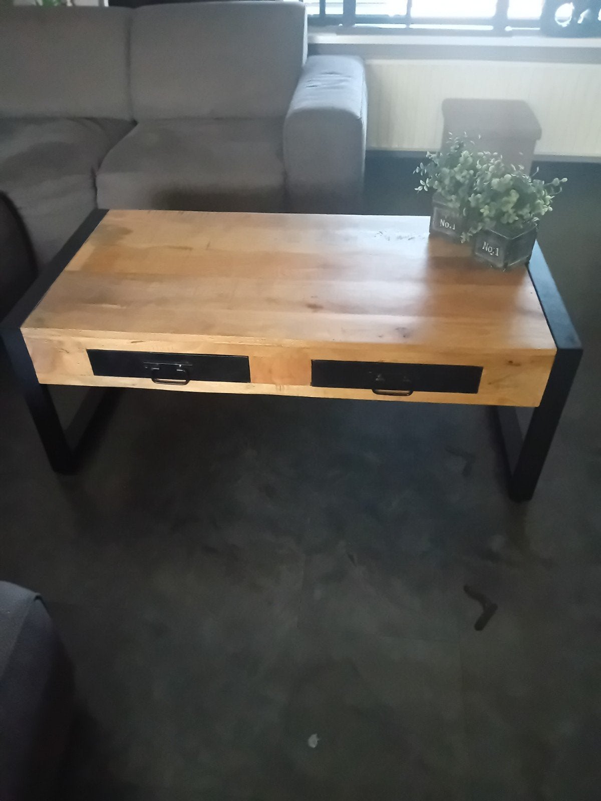 Salontafel mangohout  met lades - Industrieel, Overige houtsoorten, Gebruikt, Ophalen of Verzenden, Industrieel