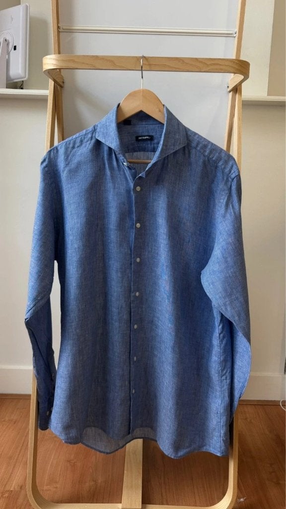 Suitsupply Blue Mélange Cotton Shirt Size 41 Excellent, Halswijdte 38 (S) of kleiner, Zo goed als nieuw, Suitsupply, Verzenden
