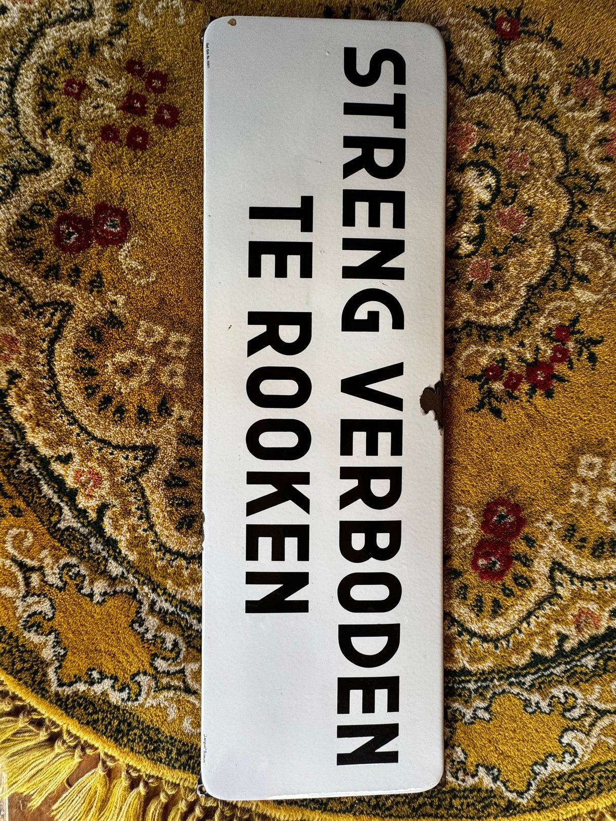 Vintage Emaille Bord "STRENG VERBODEN TE ROOKEN"80x25 cm, Ophalen of Verzenden