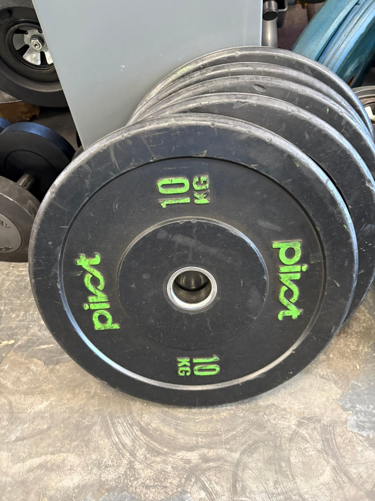 2 x 10 kg bumperplates pivot olympische halter schijven, Ophalen, Halterschijven, Gebruikt, Bumper plates
