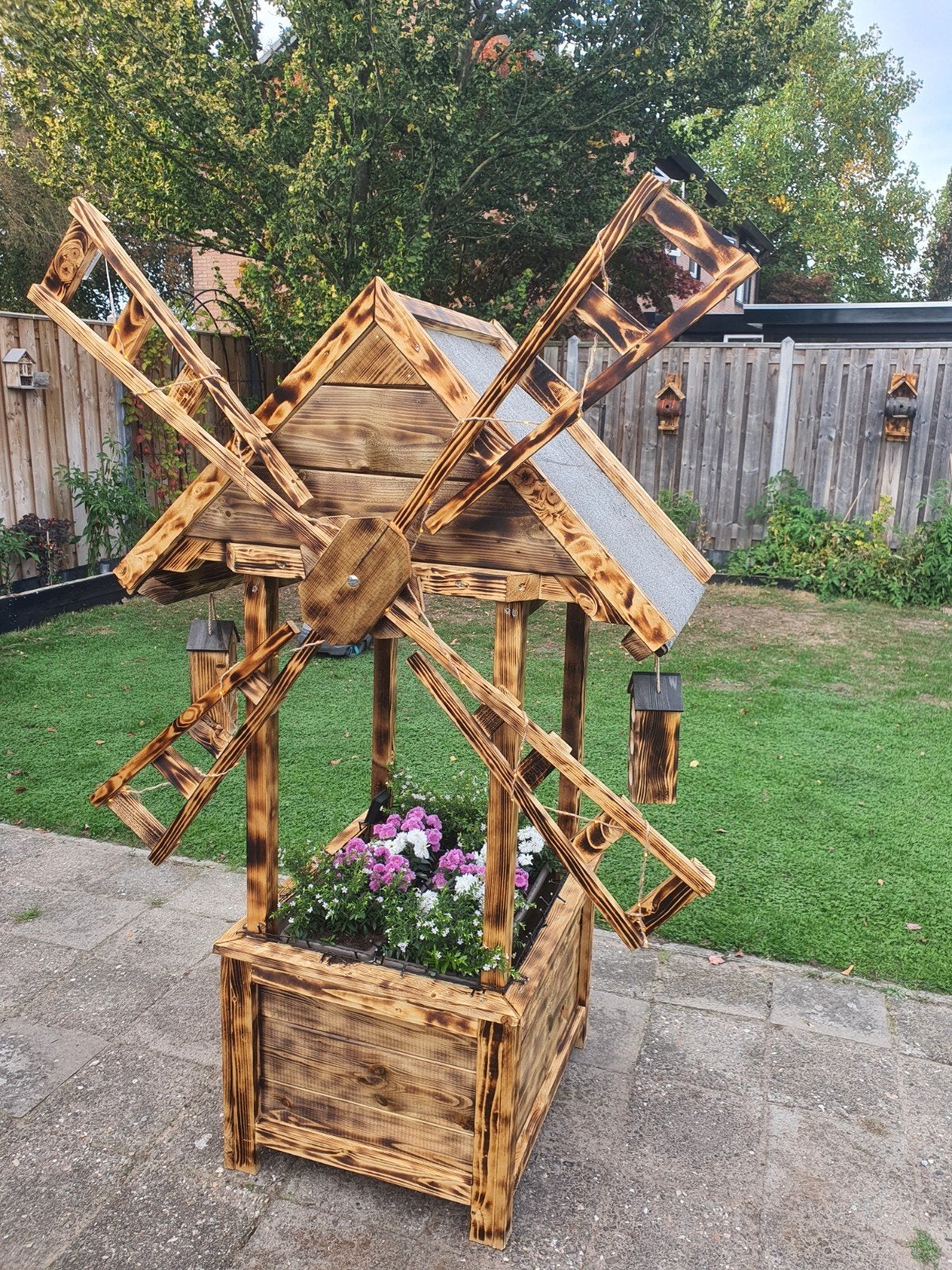 Houten windmolen met plantenbak en verlichting, Ophalen, Nieuw