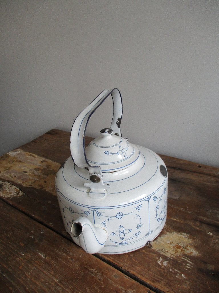 brocante emaille fluitketel Saks, Ophalen of Verzenden