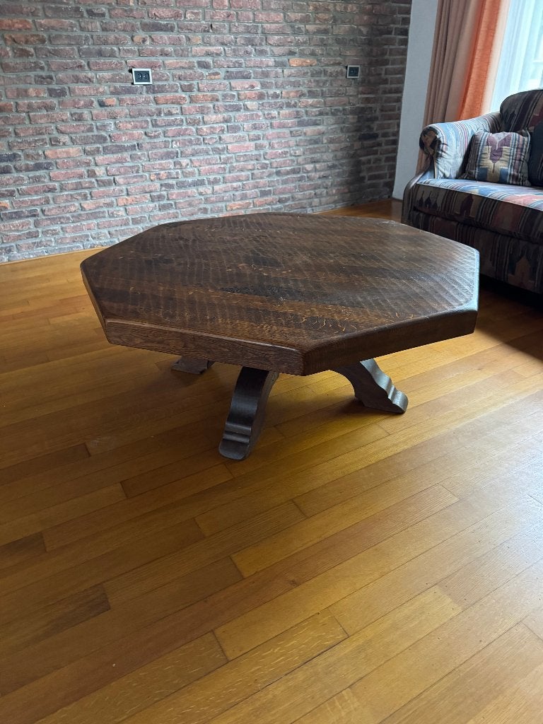 Massief zwaar Eiken Salon tafel, Ophalen, Eikenhout, Zo goed als nieuw, Massief Eiken