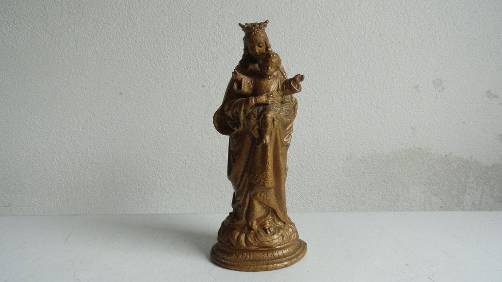 Antiek metalen Mariabeeld "Virgo Mater"  Regula / Zamak, Antiek en Kunst, Antiek | Religie, Ophalen of Verzenden