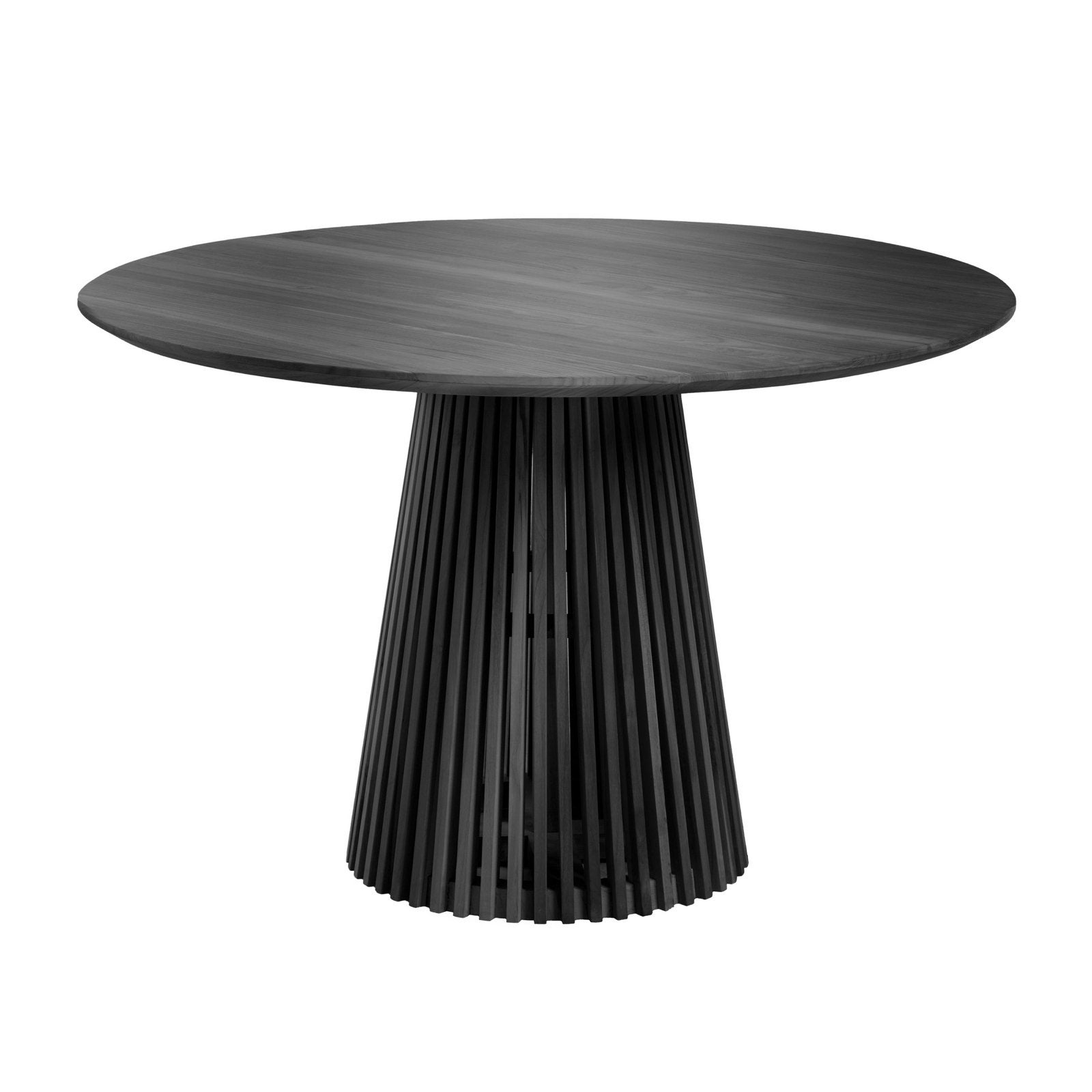 Jeanette eettafel (120cm) met 4 zwarte teddy stoelen, Ophalen, Gebruikt, Rond, Overige houtsoorten