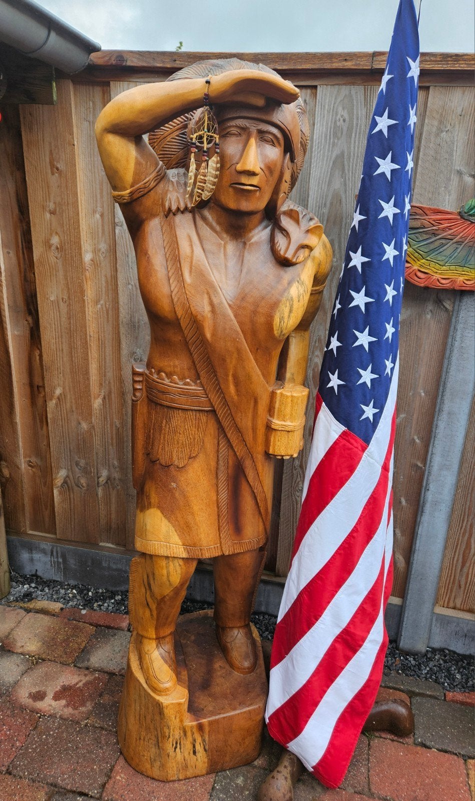 MASSIEF HOUTEN INDIANEN BEELDEN  VOOR COUNTRY BAR STEAKHOUSE, Antiek en Kunst, Ophalen, Hout, Beeld, 1 meter - 2 meter