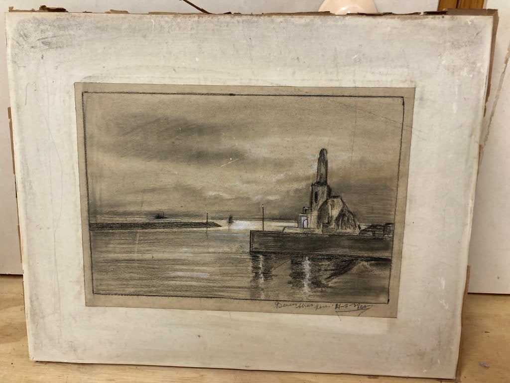 Tekening "Haven Buenos Aires 1930"., Antiek en Kunst, Kunst | Tekeningen en Foto's, Ophalen of Verzenden, Tekening, Potloodtekening