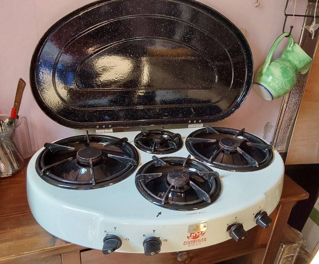 Vintage gasstel, off the grid, gasfles, 4 pits, Witgoed en Apparatuur, Ophalen, Gebruikt, Minder dan 85 cm, 60 cm of meer