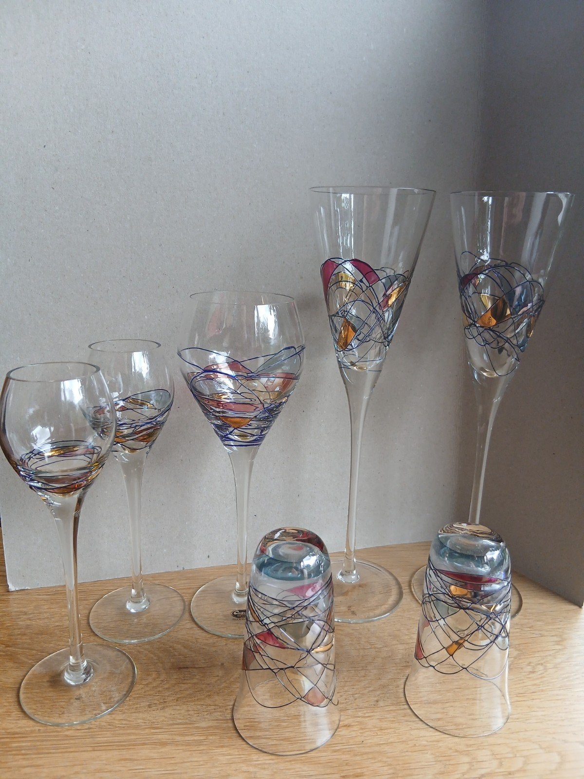 Set van 7 mondgeblazen glazen - Cristi S.A. Bistrita, Ophalen of Verzenden