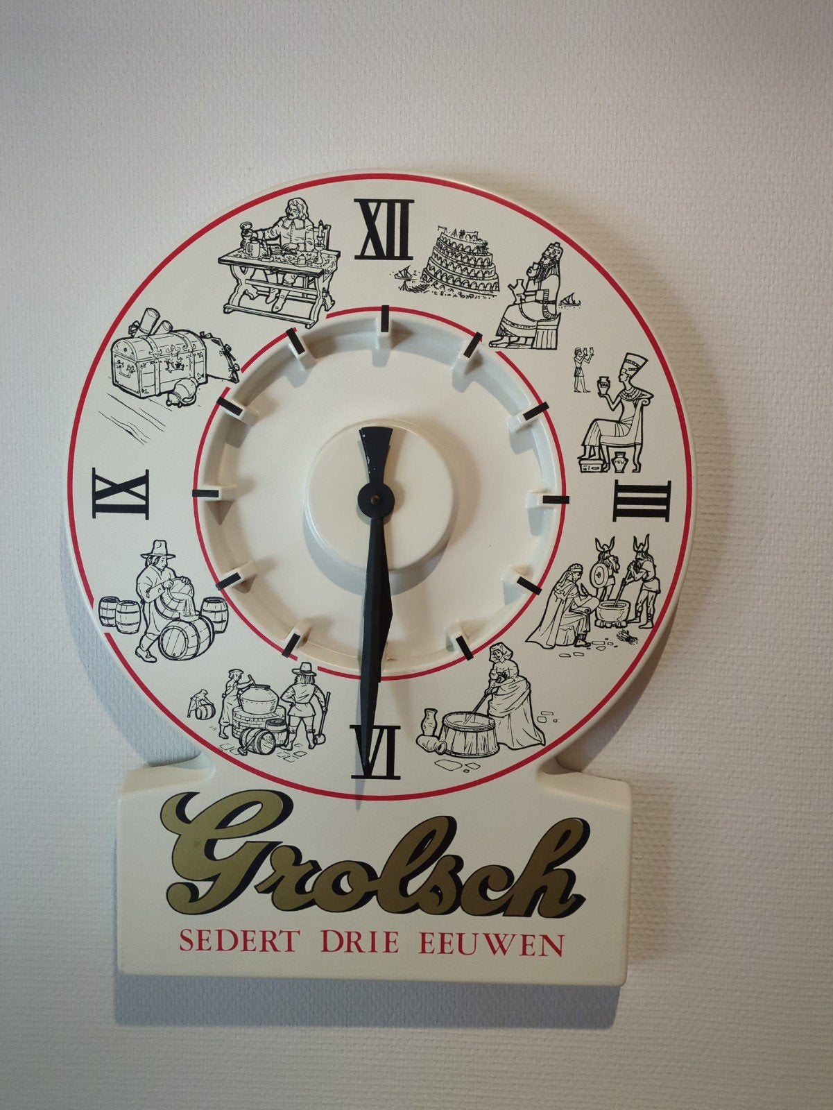Grolsch wandklok - 'Sedert Drie Eeuwen' - Uniek item, Verzamelen, Biermerken, Ophalen of Verzenden, Gebruikt, Reclamebord, Plaat of Schild